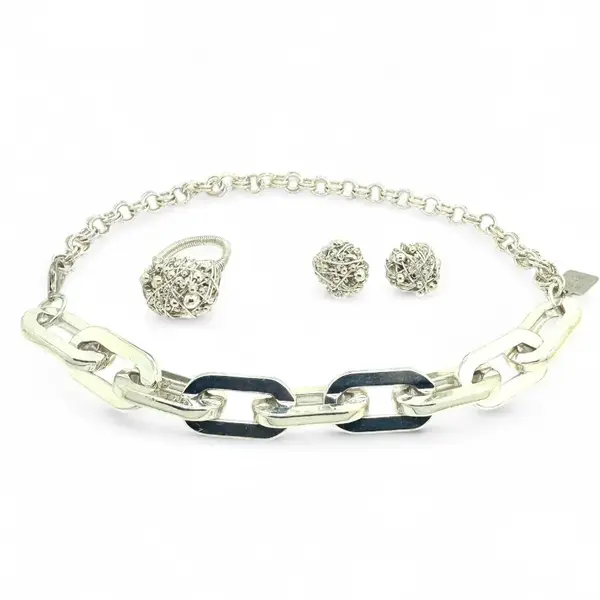 Demeter Silver 3 Jewellery Set - Short Necklace, Earrings, Ring
