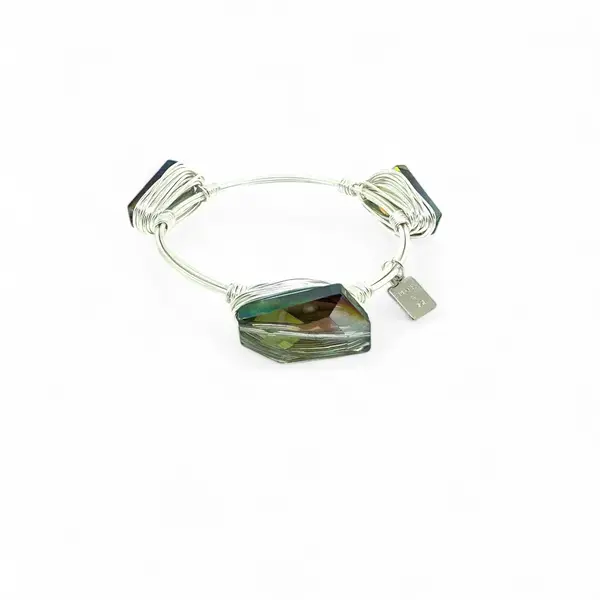 Green/Grey Crystal Bangle Silver