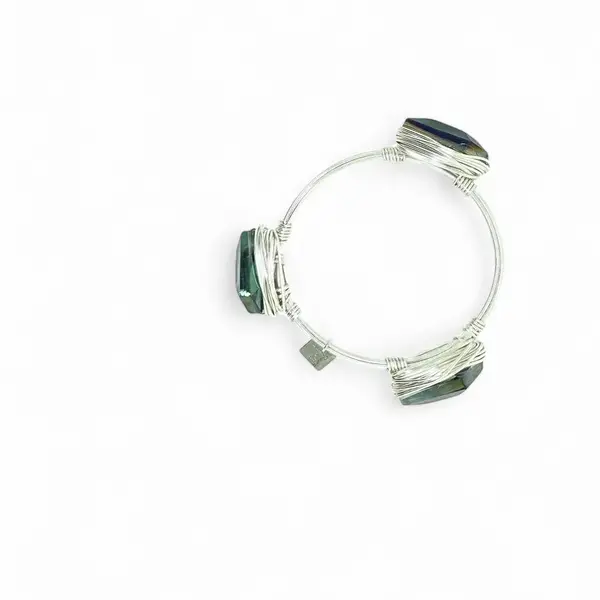 Green/Grey Crystal Bangle Silver - Image 2