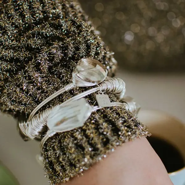 Green/Grey Crystal Bangle Silver - Image 6