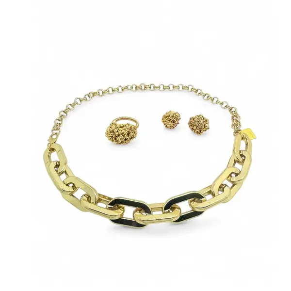 Demeter Gold 3 Jewellery Set - Short Necklace, Earrings, Ring