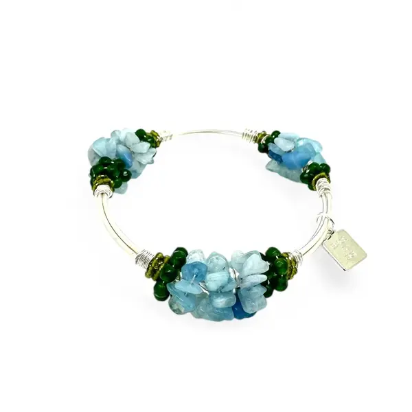 Cluster Aquamarine Bangle Silver