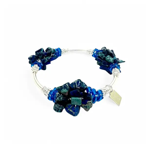 Cluster Blue Impression Jasper Bangle Silver