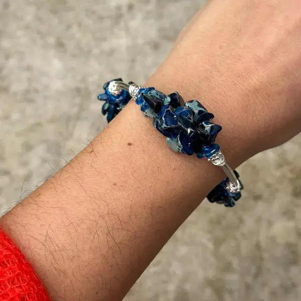 Cluster Blue Impression Jasper Bangle Silver - Image 2