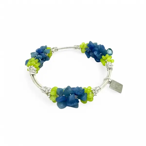 Cluster Blue Quartz Bangle Silver