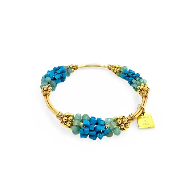 Cluster Blue Turquoise Bangle Gold