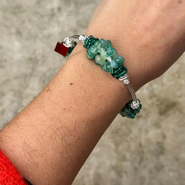 Cluster Green Agate Bangle Silver - Image 2