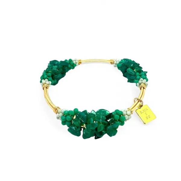 Cluster Green Onyx Bangle Gold