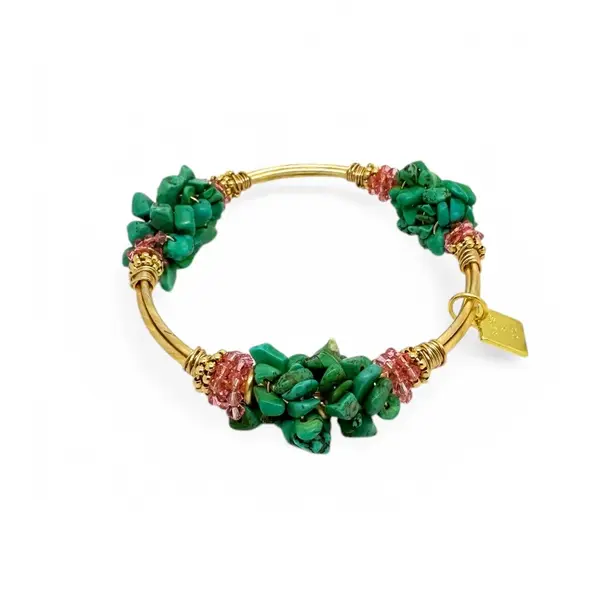 Cluster Green Turquoise Bangle Gold