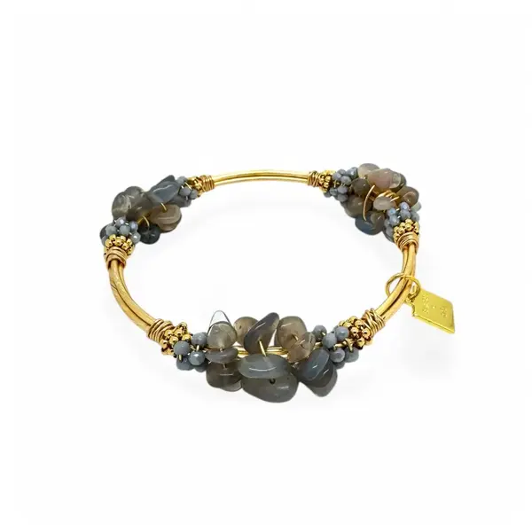 Cluster Grey Agate Bangle Gold