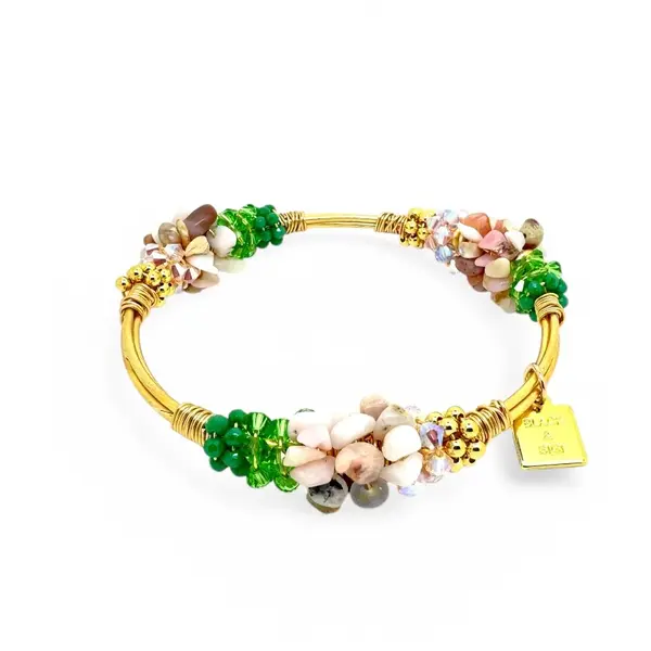 Cluster Pink Opal Bangle Gold