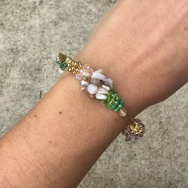 Cluster Pink Opal Bangle Gold - Image 2