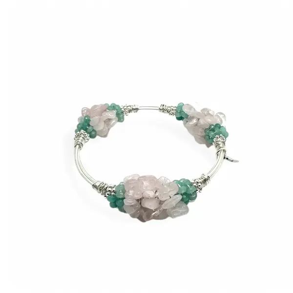 Cluster Rose Quartz Bangle Silver