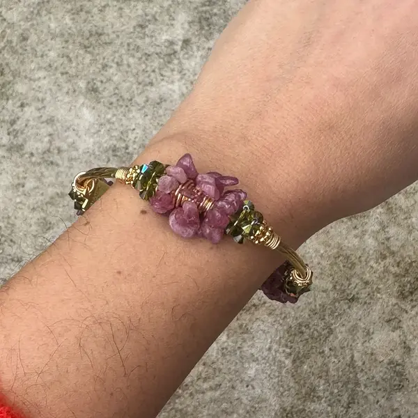 Cluster Pink Tourmaline Bangle Gold - Image 2