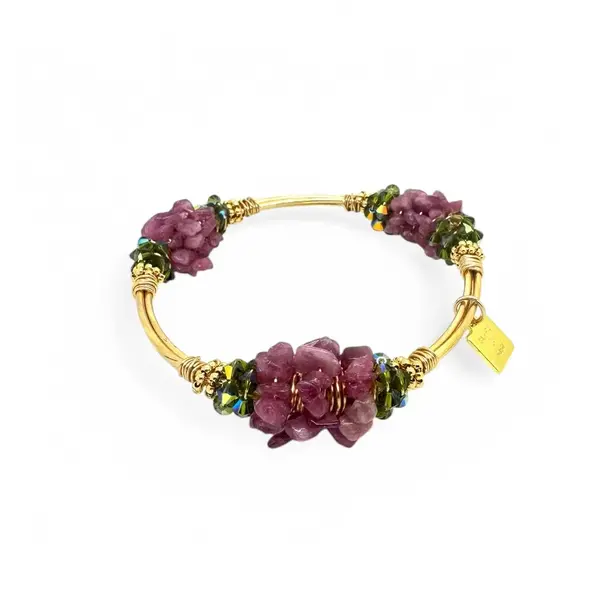Cluster Pink Tourmaline Bangle Gold