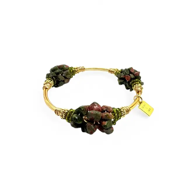 Cluster Unakite Bangle Gold