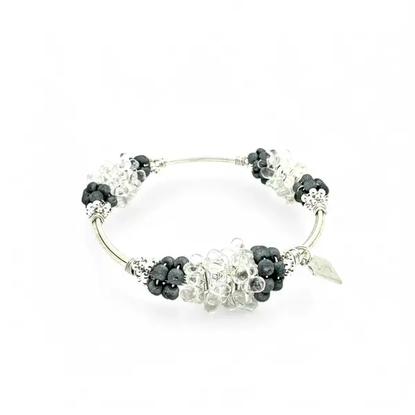 Clear crystal quartz silver bangle