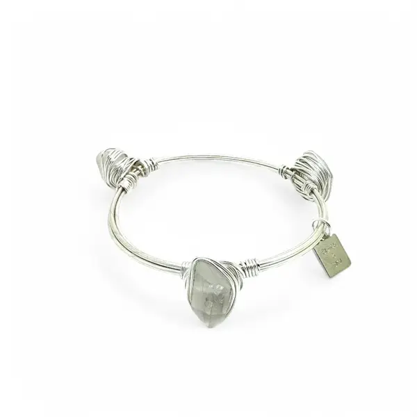 Cloudy crystal quartz bangle silver
