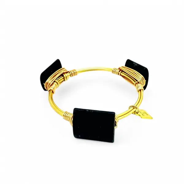 Black matt Obsidian Bangle gold