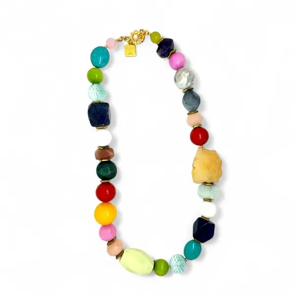 Colourful chunky semi precious stone statement necklace