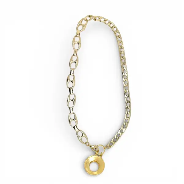 Gold Mixed Chain Necklace With Pearlised Pendant
