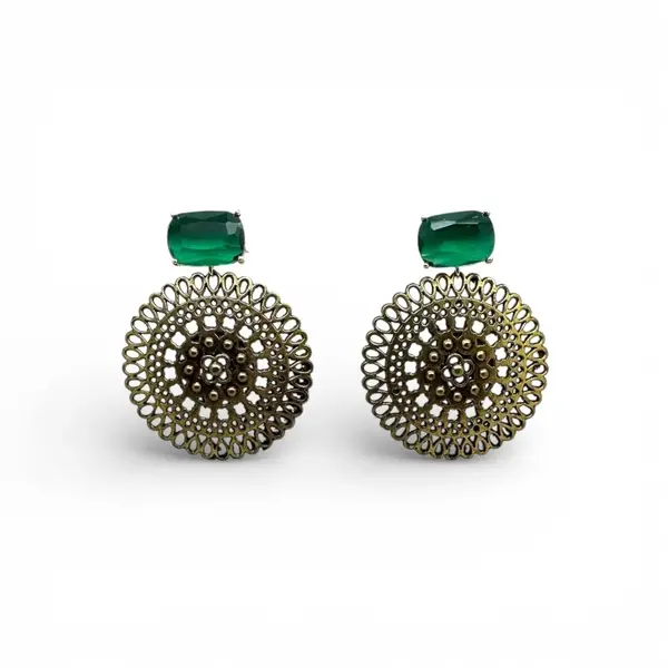 Recycled Gold Statement Earrings Green Gemstone