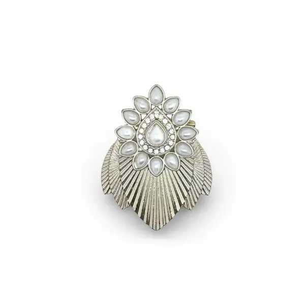Statement Pearly Silver Brooch