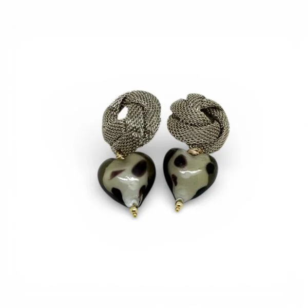 Glass Heart Silver Earrings