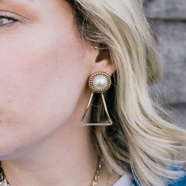Pearly Stud Gold Ear Jacket Earrings