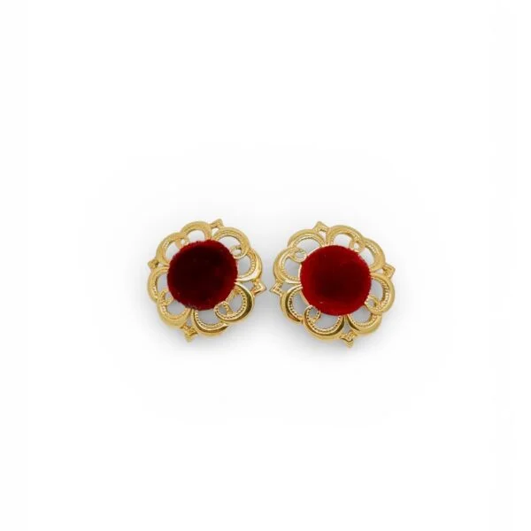 Red Velvet Ornate Gold Clip On Earrings