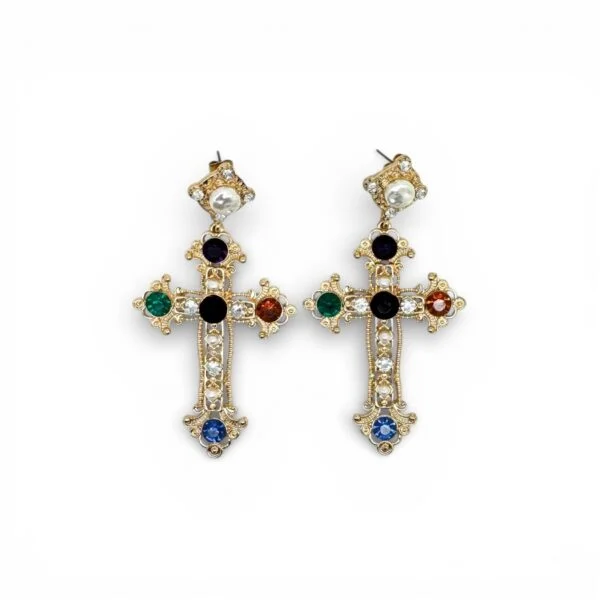 Statement Bejewelled Cross Earrings