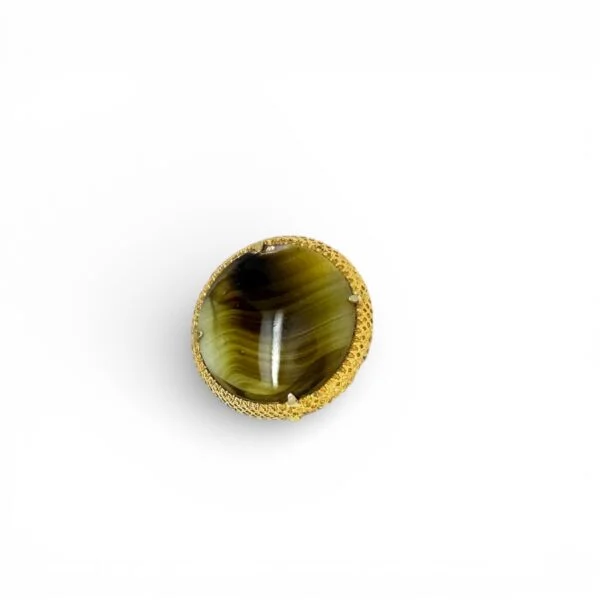 Vintage Glass Agate Style Brooch With Gold Ornate Design