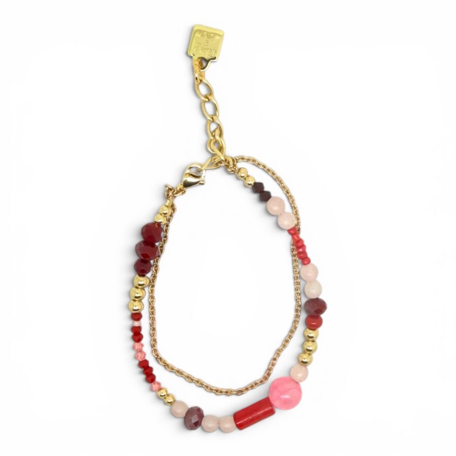 RED Beaded and Chain Bracelet